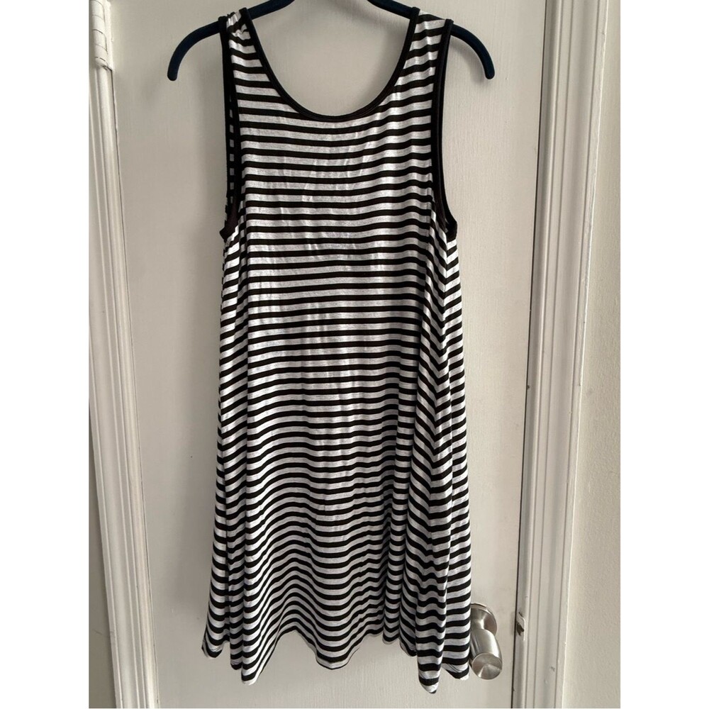 American Eagle Black and White Striped Tank Dress w Criss Cross Back  Size S